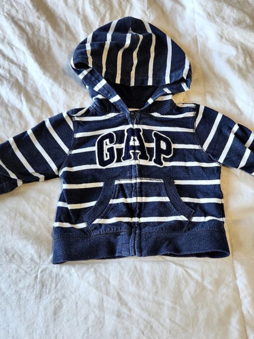 babyGap Navy White Striped Zip Up Hoodie Baby 3-6M